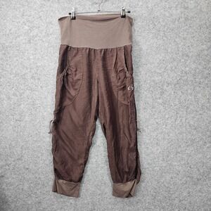 Capri Pants Silk Women Small Brown Ruched Studded Logo Crop Boho Chic DEHA 29x21